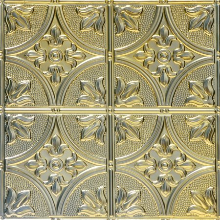 FROM PLAIN TO BEAUTIFUL IN HOURS Tiptoe 2 ft. x 2 ft. Tin Style Nail Up Ceiling Tile in Gold Nugget (48 sq. ft./case), 12PK SKPC309-gn-24x24-N-12